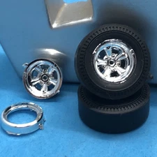 FOB 2) 5 Spoke Chrome American WHEELS W PIE CRUST SLICKS ATL1:25 LBR Model Parts