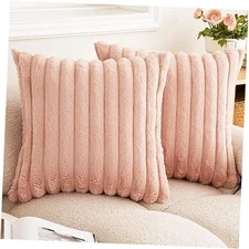 Double-Sided Faux Fur Plush Throw Pillow Covers 20" x 20" (Pack of 2) Pink
