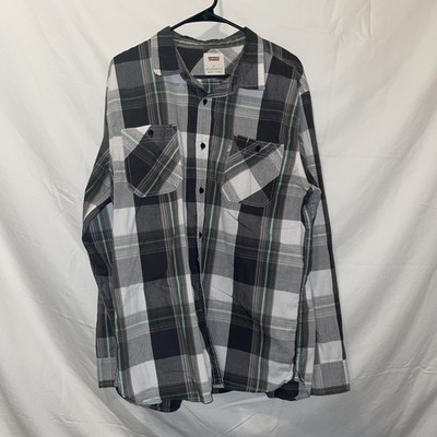 Levi s Shirt Men s Extra Large White Tab Long Sleeve Button Up Shirt Green Plaid