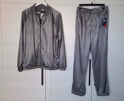 Reebok Men's Full Tracksuit Set Grey (Bomber Jacket & Snap Pants) Size L 