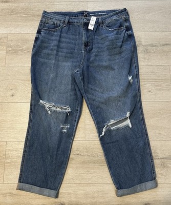 NY&C Dream Curvy Boyfriend Jeans Women s Size 18 Cuffed Ripped 36 x 25