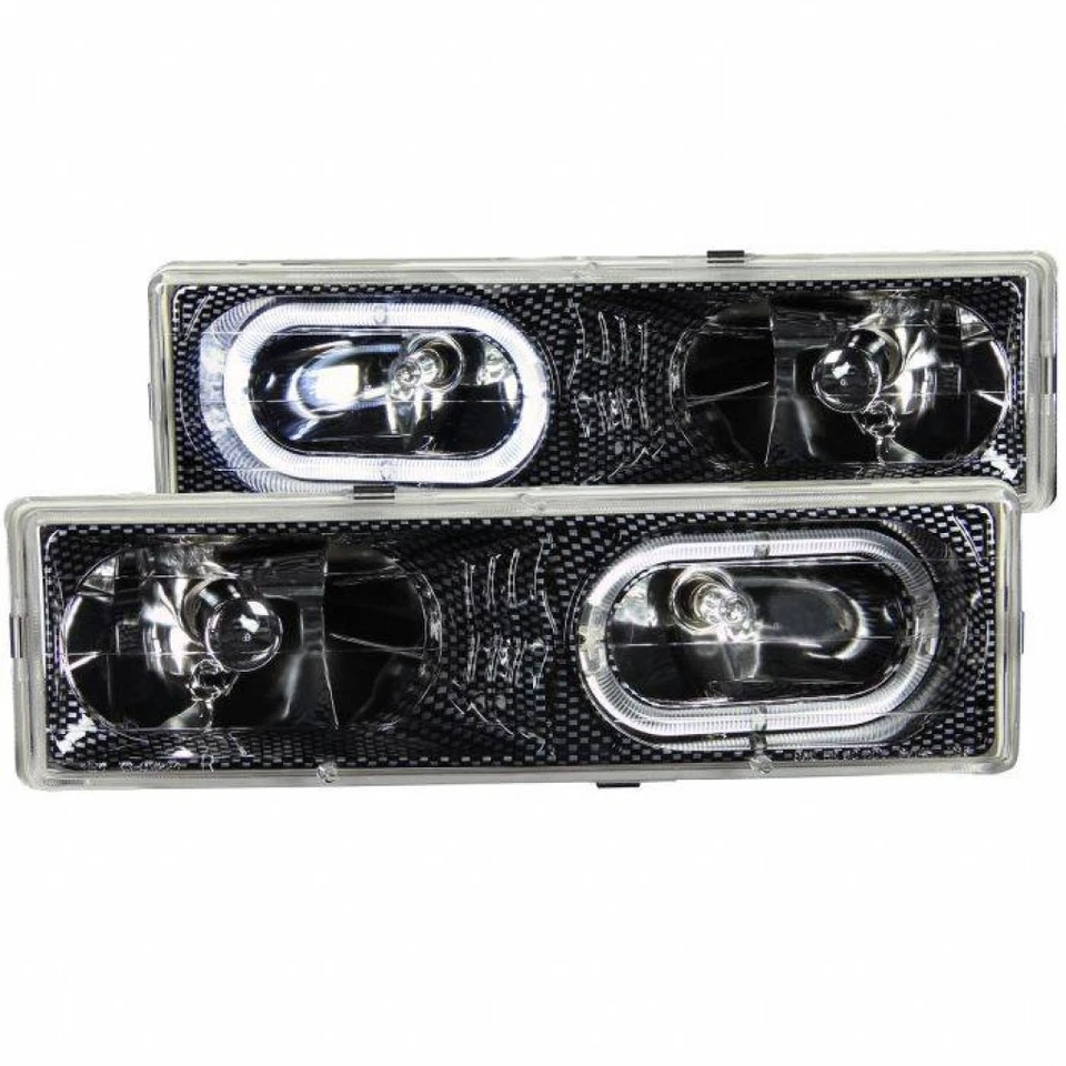 ANZO For GMC V3500/R3500 1988 1989 1990 1991 Crystal Headlights Carbon w/ Halo Foto 3 de 4
