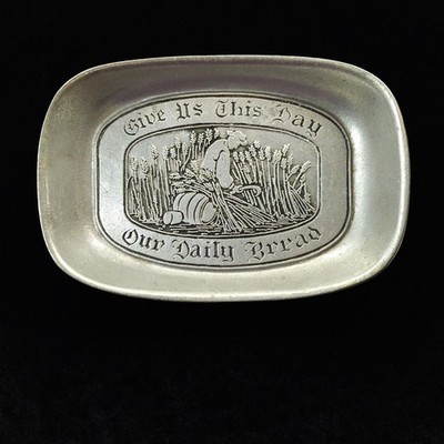 Wilton Armetale Give Us This Day Our Daily Bread Tray Christian Wheat 11in Vtg