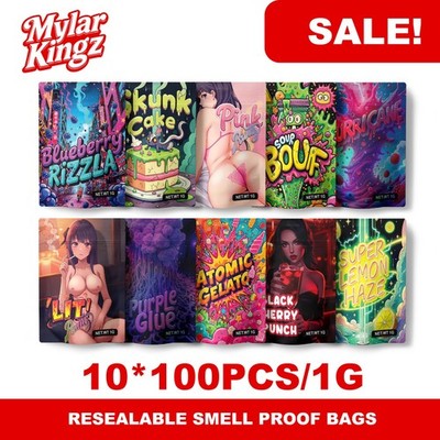 1000pcs Random Mylar Bags 1g ｜100pcs*10pack (10designs) ｜Holographic｜｜Resealable