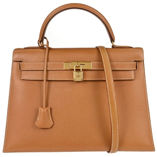 Hermes Kelly Brown Ardennes With Gold Hardware Brown Leather Handbag