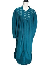 Vtg Vanity Fair Green Velour Robe Housecoat Robe Sz XXL Pockets Zip Excellent
