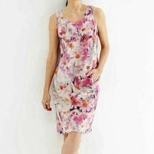 J Jill PureJill Linen Sleeveless Watercolor Floral Shift Dress Womens XL