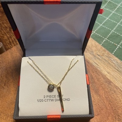 Set Of Two Asymmetrical Necklaces Lab Grown Diamond 14K Gold Over Silver, In Box