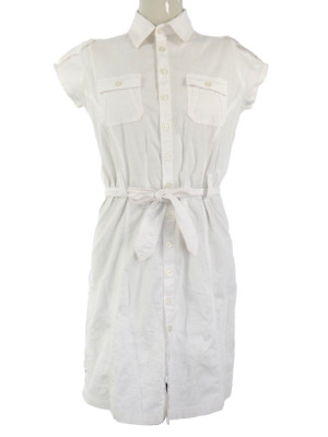 Sommer Hemdblusenkleid weiß Baumwolle Gürtel Utility 80er 90er Retro Style Gr. S