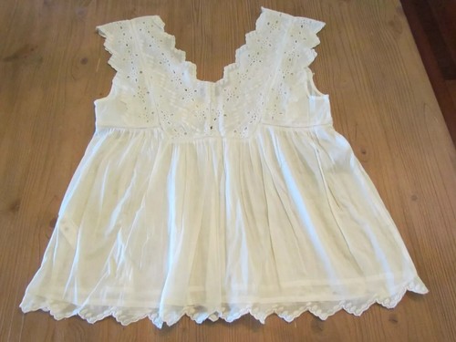 NWT Lucky Brand Small S Ivory Eyelet Trim Babydoll Tank Top Shirt Blouse shell