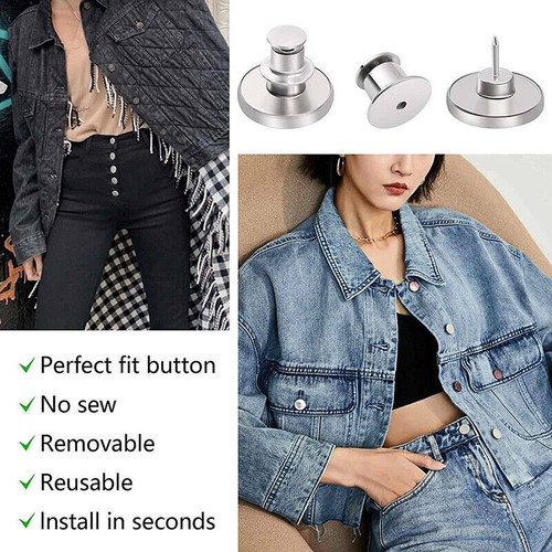 8X Button Pins For Jeans Pants No Sew Instant Adjustable Jean Button Replacement - Picture 5 of 18