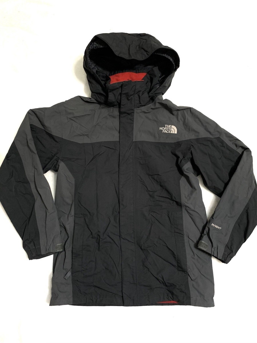 The North Face Jacket Boys Gray Hiking Hooded Hyvent Logo Outdoors