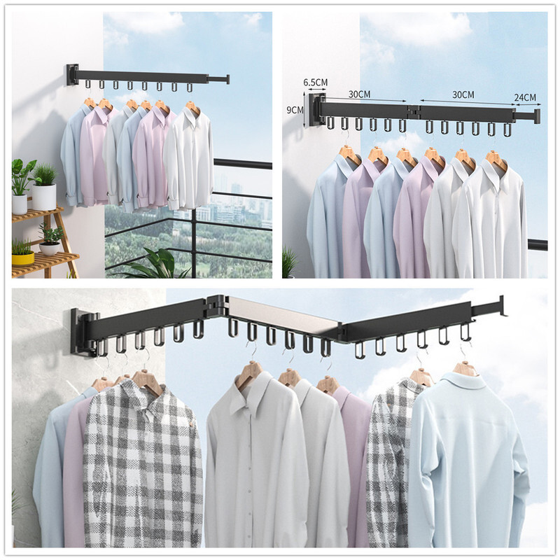 Wall Mounted Folding Clothes Hanger 360° Rotating Drying Rack ...