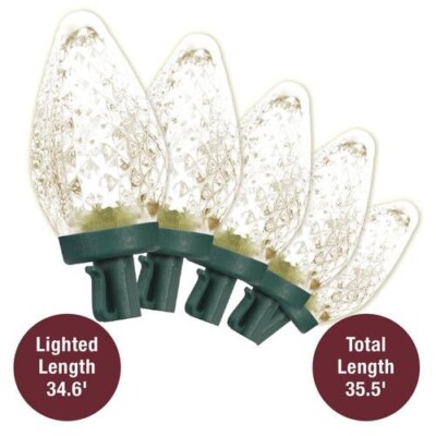 34' 105 LED Warm White C7 Christmas String Light Set Home Porch Holiday Decor