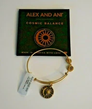 Alex and Ani Cosmic Balance II Bracelet Charm Expandable Wire Gold Tone Bangle 