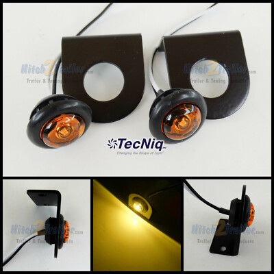2 TecNiq Amber 3/4'' LED Bullet lights W/brackets Clearance Marker Trailer Truck