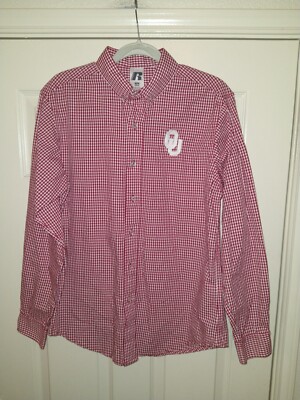 ou dress shirt Russell Oklahoma Sooners OU Check Long Sleeve Button Down Shirt Men's sz  Medium