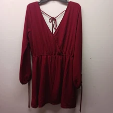 LUNA CHIX Women's Maroon Red Long Sleeve Double V-Neck Tie Back Dress Size L