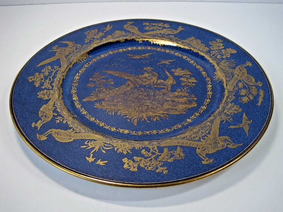 Plato de cena de faisán dorado cobalto Wedgwood vintage RARO W 419 Inglaterra 10,5" Foto 2 de 4