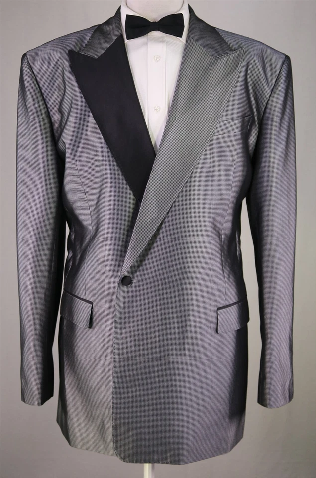 Sidohr Silver Check Silk Double Breasted Formal Masquerade Suit Handmade 44XL - Image 2 of 4