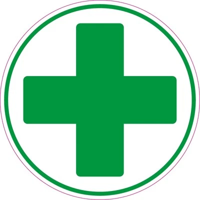 FIRST AID CROSS Circle health and safety signs sticker green cross 50x50mm X6