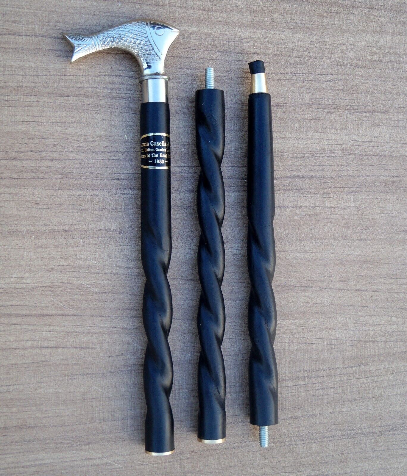 Solid Brass Handle Walking Stick Silver Fish Hand… - image 1