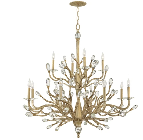 Horchow  Gold Leaf & Vine Branches  12 Light  Crystal Foyer Chandelier XL Foyer - Picture 2 of 2