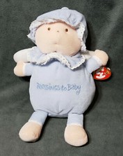2004 Ty Pluffies Beanie BLESSINGS TO BABY Angel Bear Blue Boy Lovey 10" Toy NWT