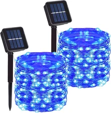 2 Pack Total 200 LED Solar Powered Copper Wire String Lights Outdoor, Waterproof