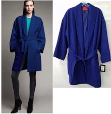 $130 Narciso Rodriguez Womens Wrap Coat Cobalt Blue  Belt Pockets Size L NWT