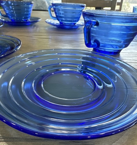 6 Vtg Sets Depression Cobalt Blue Glass Hazel Atlas Moderntone 6 Cups 6 Saucers - Picture 4 of 7