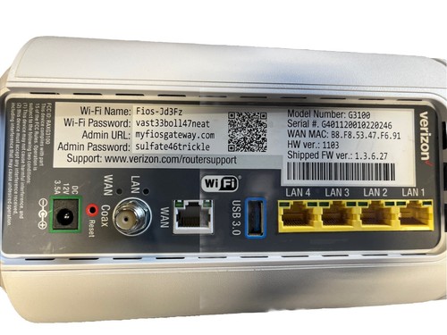 Verizon Fios G3100 4-Port 1000 Mbps Wireless Home Router & AC adaptor, white. - Picture 3 of 8