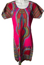 Classic Dress Vintage Round Neck Small Medium Pink Blue Printed Pencil Womens