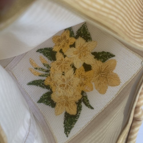 VTG Crewel Accent Throw Pillow Floral Boho Country Embroid. Cross Stitch 3D 13" - Picture 6 of 11