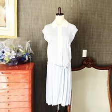 USED EXCELLENT CONDITION PRADA PLEATED DRESS WITH WHITE COLLAR AND BELT, LIGHT