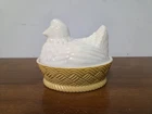 Vintage Avon White Milk Glass Hen On Tan Nest 4 Soap Dish