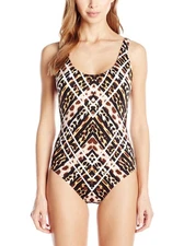 Jantzen Women's Animale One-Piece with Strapping Black 14