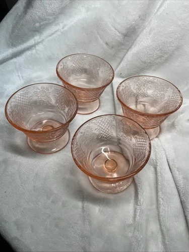 Federal  Glass Normandie Pink Footed Sherbet Glass 1930s Vintage Set Of 4