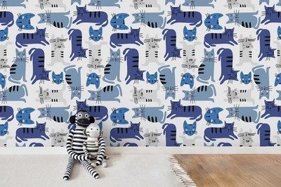 3D Blue Cat Pattern Wall Murals Wallpaper Murals Wall Sticker