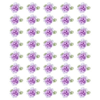 40Pcs 1'' Ribbon Flowers Bows Mini Satin Roses Flowers Purple/White