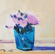 Jose Trujillo Art PRINT 16x16 Collectible Artist Painting Glass Pink Flowers