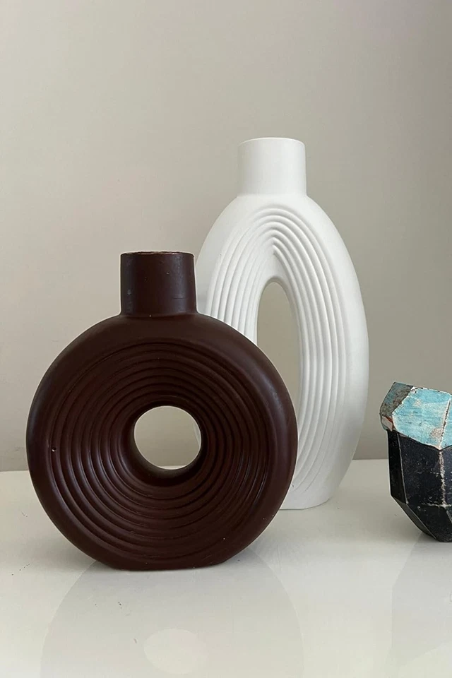 Jarrones decorativos únicos de 2 piezas - Polvo de piedra duradero para espacios contemporáneos Foto 4 de 4