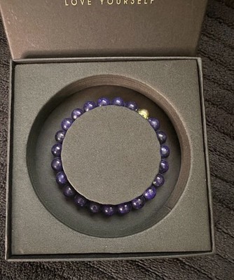 Aura 8mm Purple Gemstone Beaded Bracelet w/ Gift Box