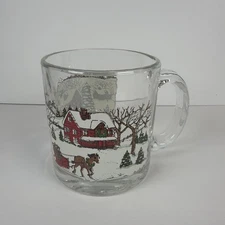 Libby’s Christmas Village Snow Winter Scene Vintage Glass Coffee Mug Made in USA