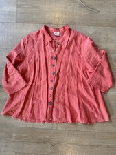 Click by CMC Coral Button-Front Linen Shirt Jacket XL lagenlook coastal USA made