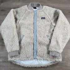 Patagonia Bomber Jacket Youth XL 14 White Sherpa Fleece Lined Snap STY68415FA19