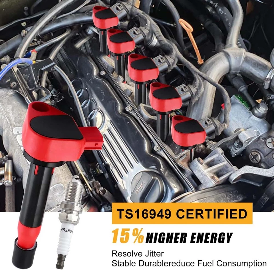 Paquete de 6 bobinas de encendido y bujías de iridio para Honda Pilot Odyssey Saturn Vue Foto 2 de 4