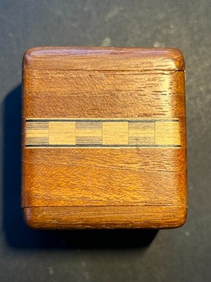 Vintage Handmade Wooden Stamp Roll Dispenser   Mahogany with Marquetry Inlay