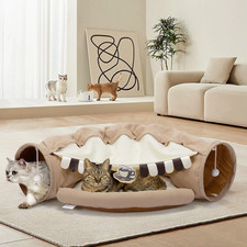 2-In-1 Cat Tunnel Bed, Cat Tube with Collapsible Washable Mat for Indoor Cats, C