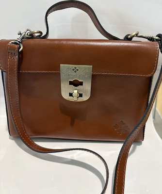 Patricia Nash Brown Satchel Top Handle Bag Shoulder Strap Stitching Buckle
